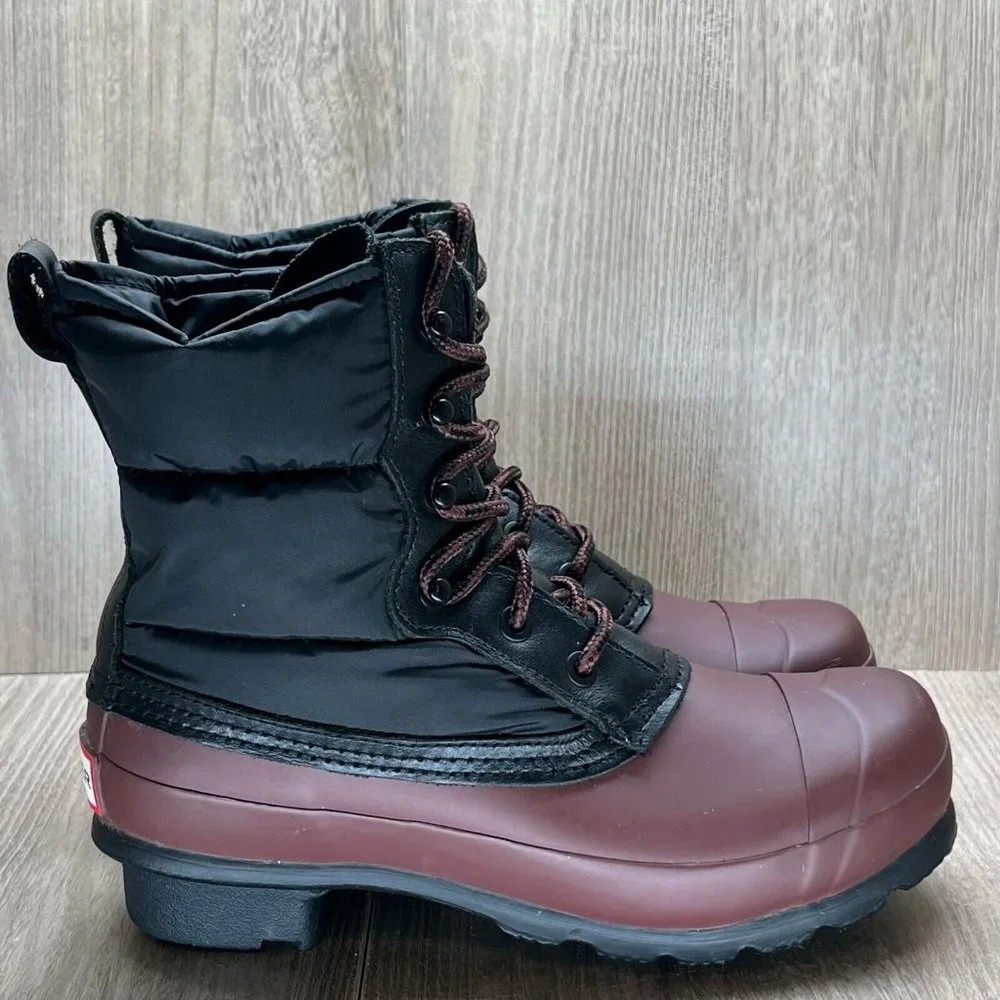 Hunter Boots Womens Size 6 Original Quilted Lace Up Short Rain Black Brown - Picture 3 of 11
